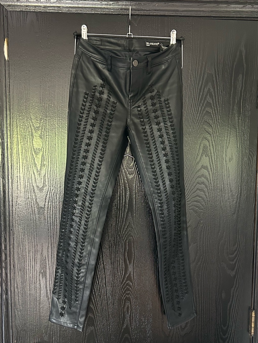 Blank NYC Black Faux Leather Laced Pants